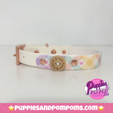 Handmade Biothane Dog Collar - Pastel Vichy - White