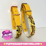 Handmade Biothane Dog Collar - Hot Dog Dachshunds - Sunshine Yellow