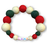 Christmas Pom Pom Dog Collar - Big Balls - Traditional Holly Green