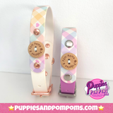 Handmade Biothane Dog Collar - Pastel Vichy - White