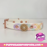 Handmade Biothane Dog Collar - Pastel Vichy - White