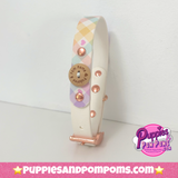 Handmade Biothane Dog Collar - Pastel Vichy - White