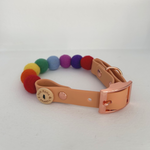 Handmade Rainbow Pom Pom Collar - Adjustable - Vegan Leather / Biothane