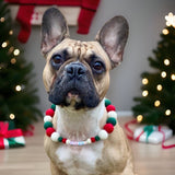 Christmas Pom Pom Dog Collar - Traditional Holly Green