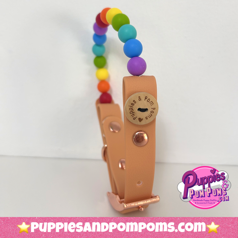 Handmade Rainbow Bead Dog Collar - 15mm Beads - Vegan Leather - Washable Biothane