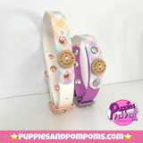 Handmade Biothane Dog Collar - Pastel Vichy - White