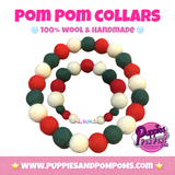 Christmas Pom Pom Dog Collar - Big Balls - Traditional Holly Green