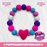 Pom Pom Dog Collar - Heart with Pink, Purple and Blue