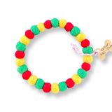 Personalised Pom Pom Dog Collar - Rototom Reggae Style - Small Balls