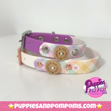 Handmade Biothane Dog Collar - Pastel Vichy - White