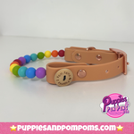 Handmade Rainbow Bead Dog Collar - 15mm Beads - Vegan Leather - Washable Biothane