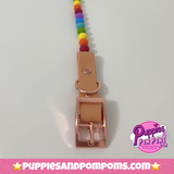 Handmade Rainbow Bead Dog Collar - 12mm Beads - Vegan Leather / Washable Biothane