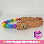 Handmade Rainbow Bead Dog Collar - 12mm Beads - Vegan Leather / Washable Biothane