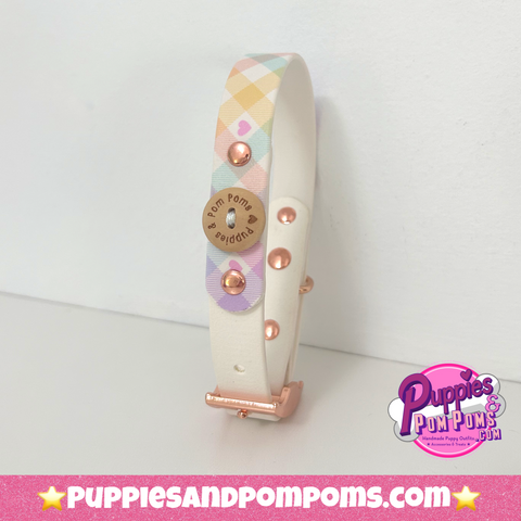 Handmade Biothane Dog Collar - Pastel Vichy - White