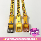 Handmade Biothane Dog Collar - Hot Dog Dachshunds - Sunshine Yellow