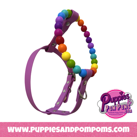 Handmade Rainbow Bead & Biothane Dog Harness - Vegan Leather / Waterproof Biothane