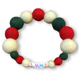 Christmas Pom Pom Dog Collar - Traditional Holly Green