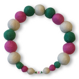 Personalised Pom Pom Dog Collar - MERMAID - Pink, Jade Green & White
