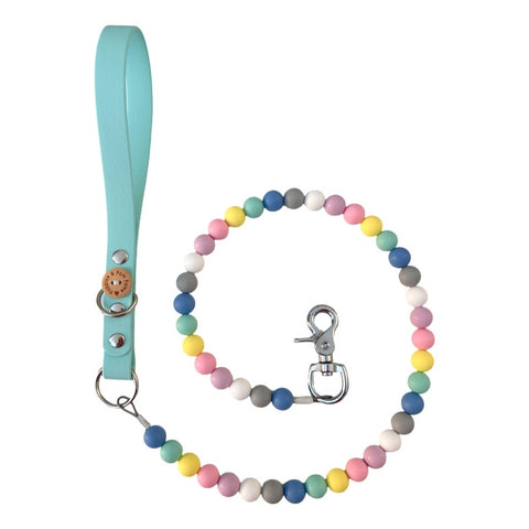 Pastel Bead Handmade Dog Leash - Vegan Leather /Waterproof Biothane