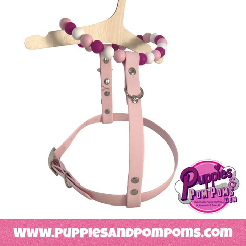 Handmade Pink Bead & Biothane Dog Harness - Vegan Leather / Waterproof Biothane