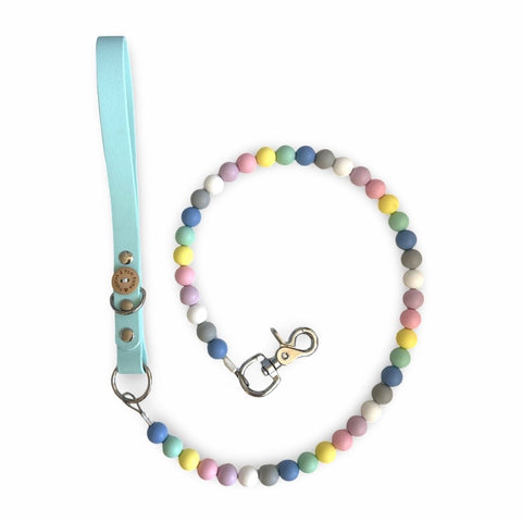 Pastel Bead Handmade Dog Leash - Vegan Leather - Baby Blue