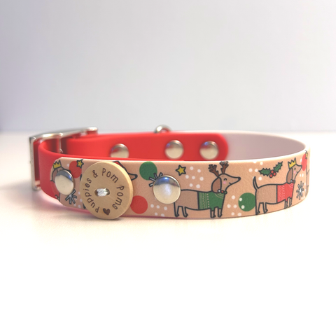 Christmas Dachshunds - Handmade Biothane Dog Collar - 2 Colour - 20mm