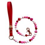 Handmade Valentine Beaded Hearts Dog Leash - Vegan Leather - Red