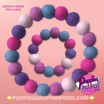 Pink, Blue & Purple Mix - Personalised Pom Pom Dog Collar