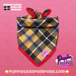 Cornish Tartan Bandana - Red Pom Poms -Tie on