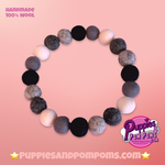 Personalised Pom Pom Dog Collar - Black, Greys & Ivory