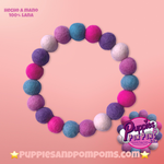 Pink, Blue & Purple Mix - Personalised Pom Pom Dog Collar