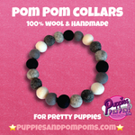 Personalised Pom Pom Dog Collar - Black, Greys & Ivory