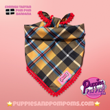 Cornish Tartan Bandana - Red Pom Poms -Tie on