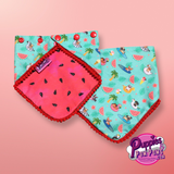 Pom Pom Dog Bandana - Summer Pool Party Watermelon - Snap On