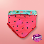 Pom Pom Dog Bandana - Summer Pool Party Watermelon - Snap On