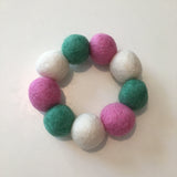 Pom Pom Bracelet - Pink, Jade Green & White