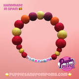Personalised Pom Pom Dog Collar - España Mix - Red