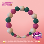 Personalised Pom Pom Dog Collar - MERMAID - Pink, Jade Green & White