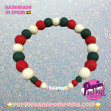 Christmas Pom Pom Dog Collar - Traditional Holly Green