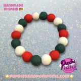 Christmas Pom Pom Dog Collar - Traditional Holly Green