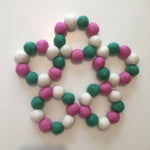 Pom Pom Bracelet - Pink, Jade Green & White